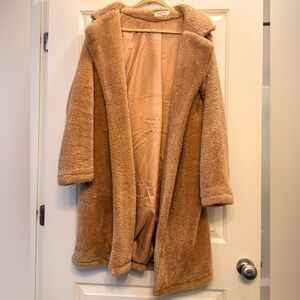 Cozy Angashion Faux Fur Teddy Coat - Camel